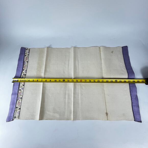 Vtg Purple Tea Towel Embroidered 28x17 Large Table Doily Handmade Applique POOR - Picture 3 of 10